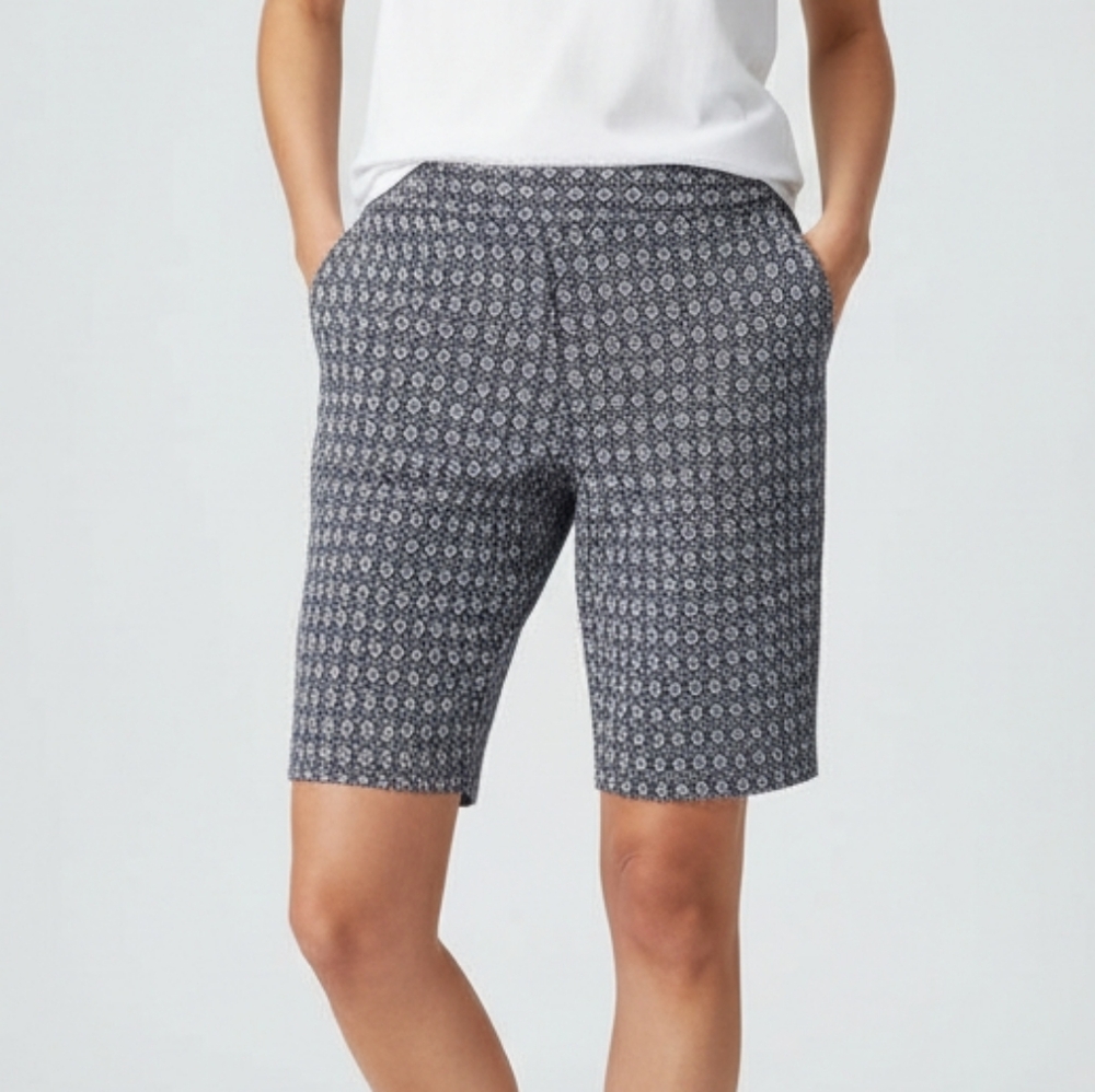 Mario Serrani Italy Blue Geometric Comfort Stretch Bermuda Shorts - Size 8
